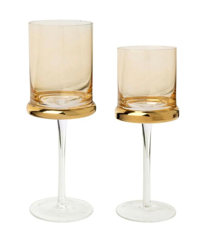 Ensemble de 6 verres carrés avec anneau doré, Ambre