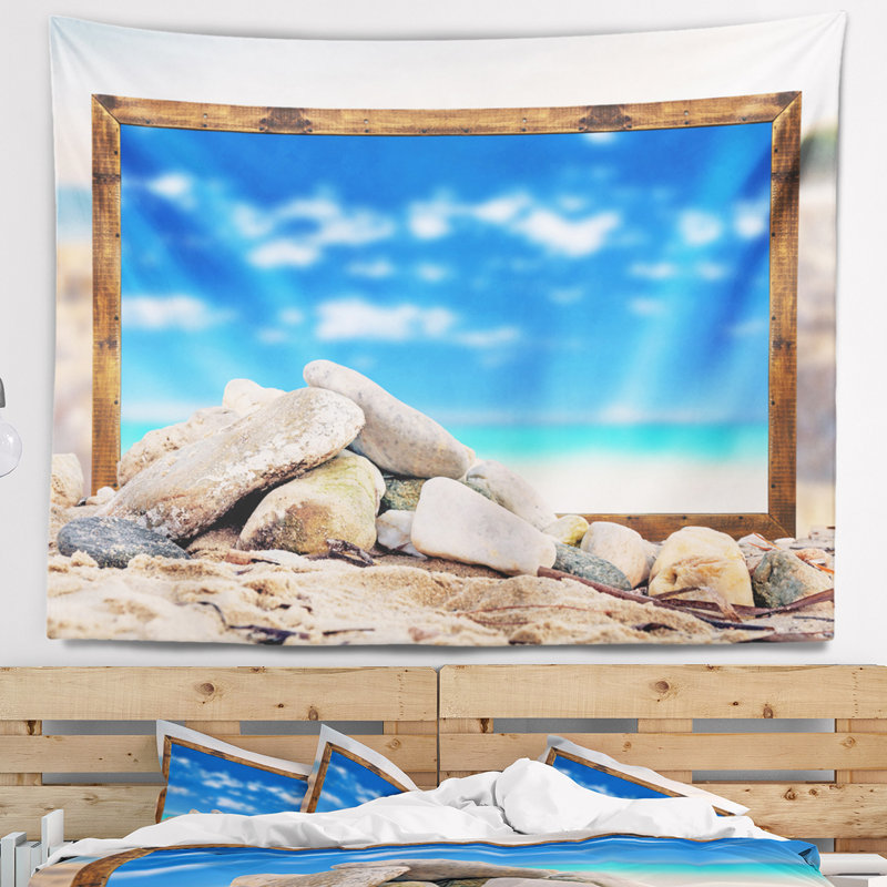 Tapisserie bleu ciel à effet de mer en polyester avec accessoires suspendus inclus, H 32 po x l 39 po