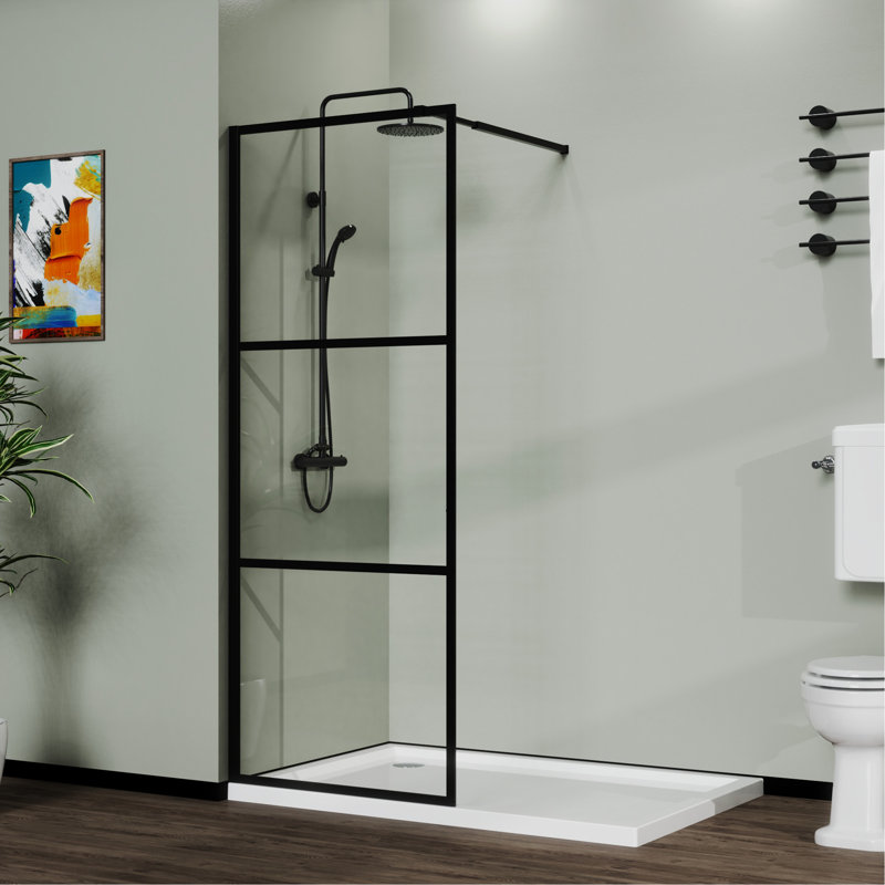 Pièce humide avec porte de douche et moustiquaire 34 po, 3 panneaux, noir