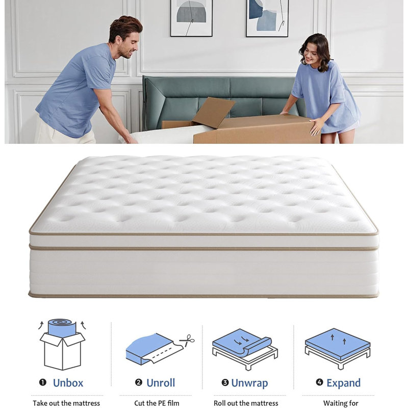 Matelas pour grand lit hybride en mousse à mémoire de forme de 10 pouces dans une boîte, ressorts ensachés individuels respirants, confortables pour soutenir le sommeil et soulager la pression