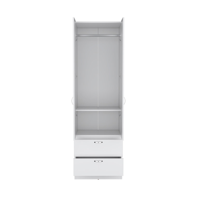 Armoire penderie H 76 po, 2 tiroirs, 1 tablette, blanc Armoire