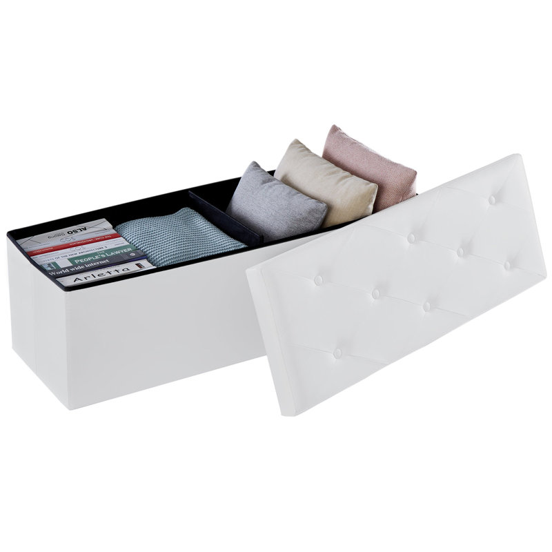 Nairne 110cm Wide Faux Leather Tufted Rectangle Solid Colour Storage Ottoman with Storage, White