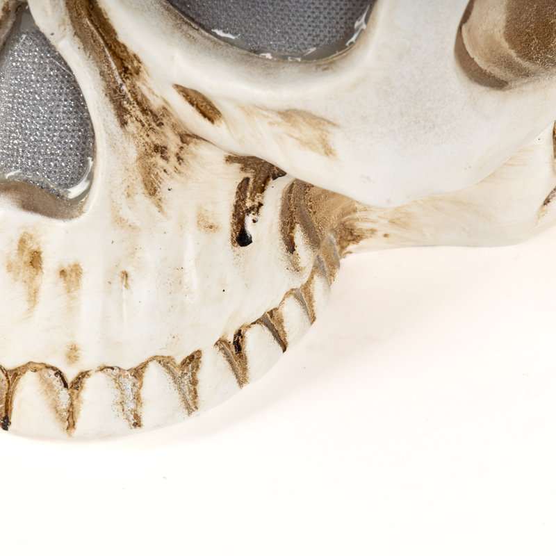 9.05 Inch Spooky Lighted Resin Halloween Skull with LED Candle