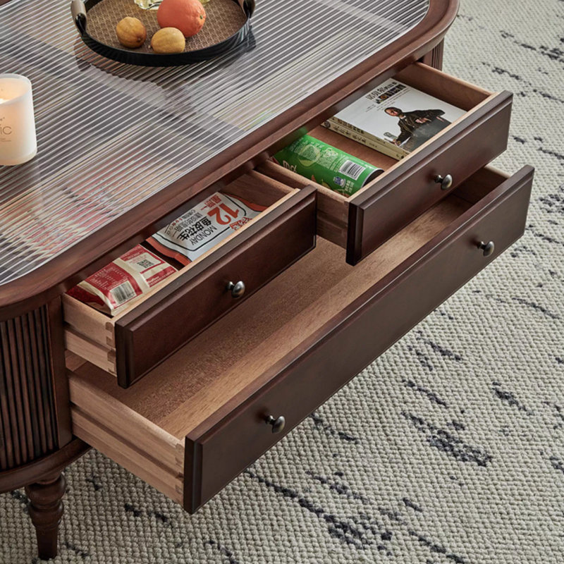 Table basse à 6 tiroirs en noyer, H 18,89 po x L 46,45 po x l 26,77 po
