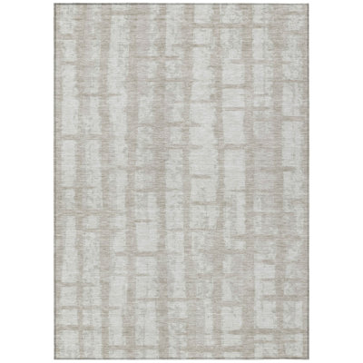 3' X 5' Taupe And Beige Striped Washable Indoor Outdoor Area Rug
