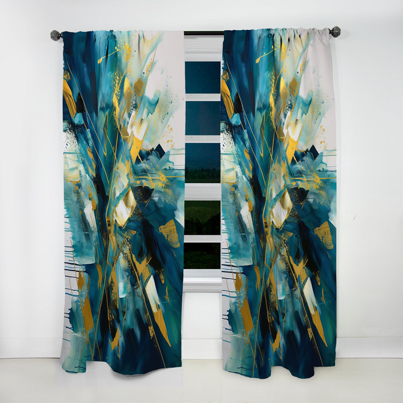 Jaylynn - Golden Explosion Triangles V - Abstract Curtain - Velvet Room Darkening - 1 panel, 52" W x 120" L