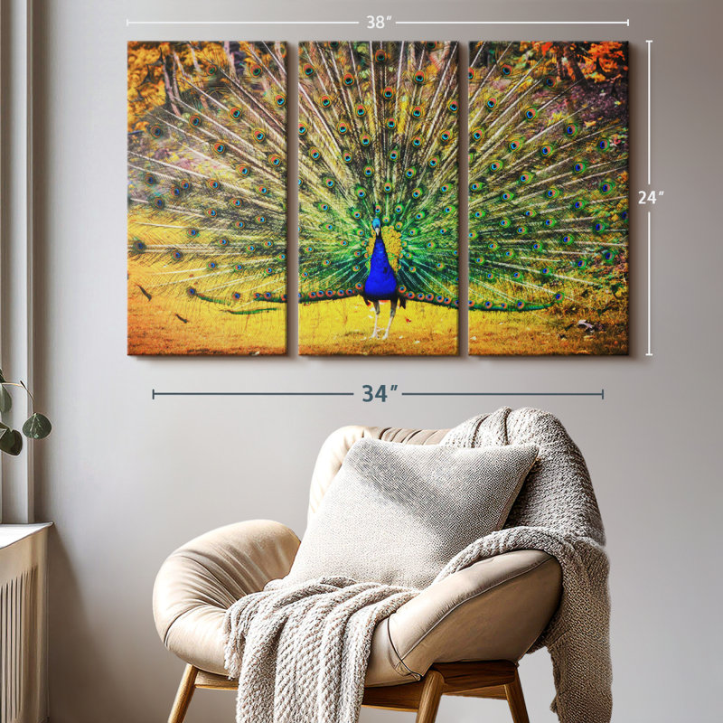 «Blue Peacock Flaunting Wall Art» sur toile, H 24 po x l 38 po x P 1,25 po