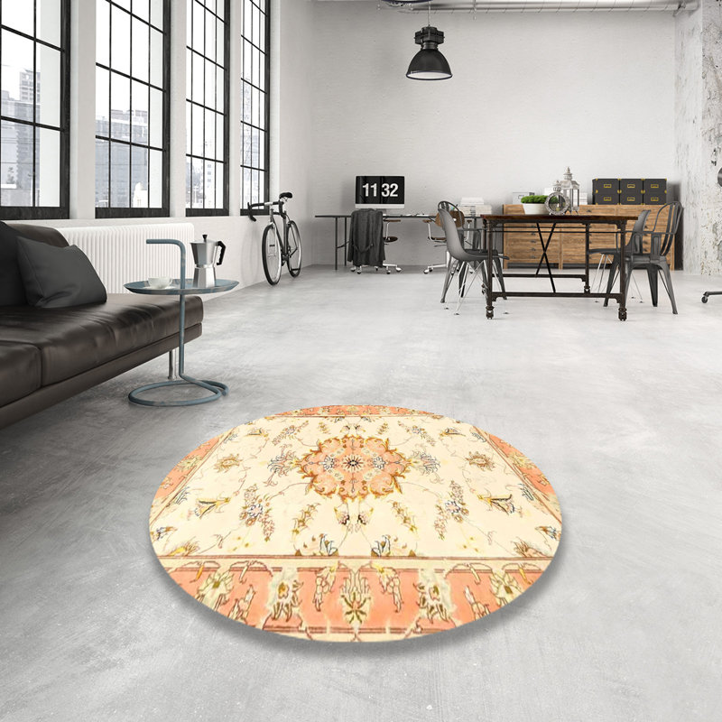 Tapis oriental orange / crème, Rond 7 pi