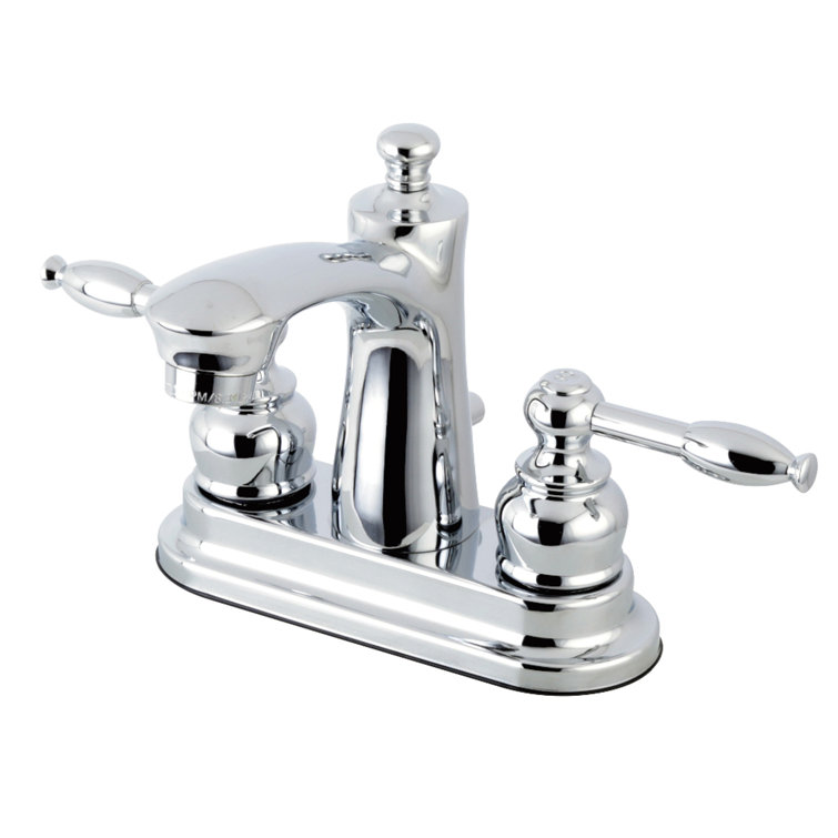 Kingston Brass Knight Two-Handle 3-Hole Deck Mount 4" Centerset Bathroom Faucet with Plastic Pop-Up