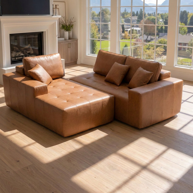 Canapé-lit modulaire convertible en L moderne avec méridienne d'angle, aucun assemblage requis, Light Brown