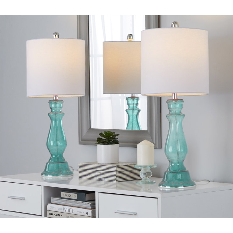 Prager Glass Table Lamp, Spa-Blue Seeded Glass