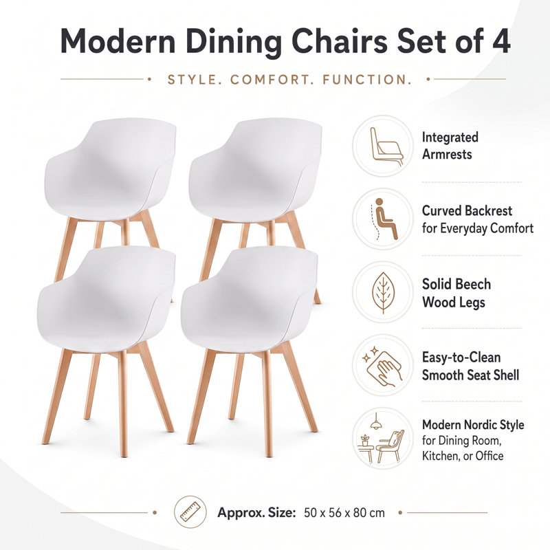 Neve Solid Wood Dining Chair, White, 4