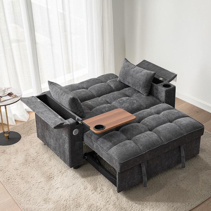 2 Seater Fabric Sofa Bed, Gray Fabric