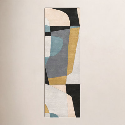 Gaye Gray Khaki Teal Hand-Tufted Geometric Rug