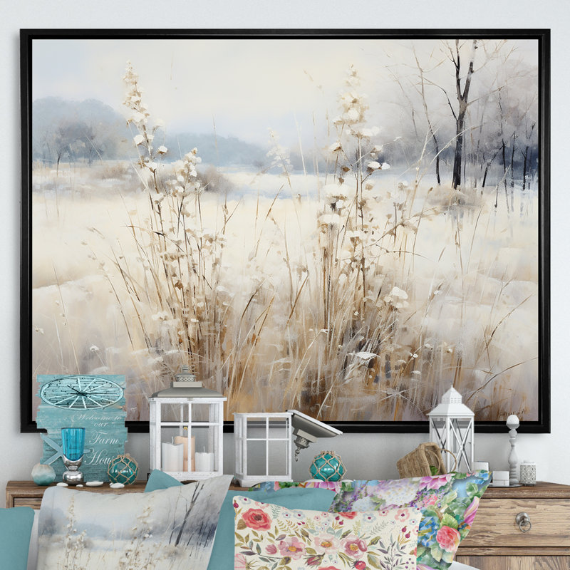 «Winter Meadow View calmness I», reproduction sur toile, H 16 po x l 32 po x P 1 po, Cadre flottant noir