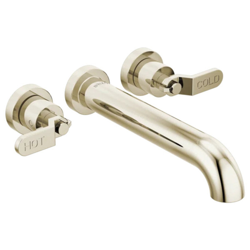 Litze® Double Handle Wall Mounted Roman Tub Faucet, Polished Nickel, Industrial Lever