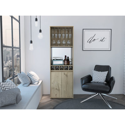 Light Oak 5-Bottle 2-Shelf Bar Cabinet