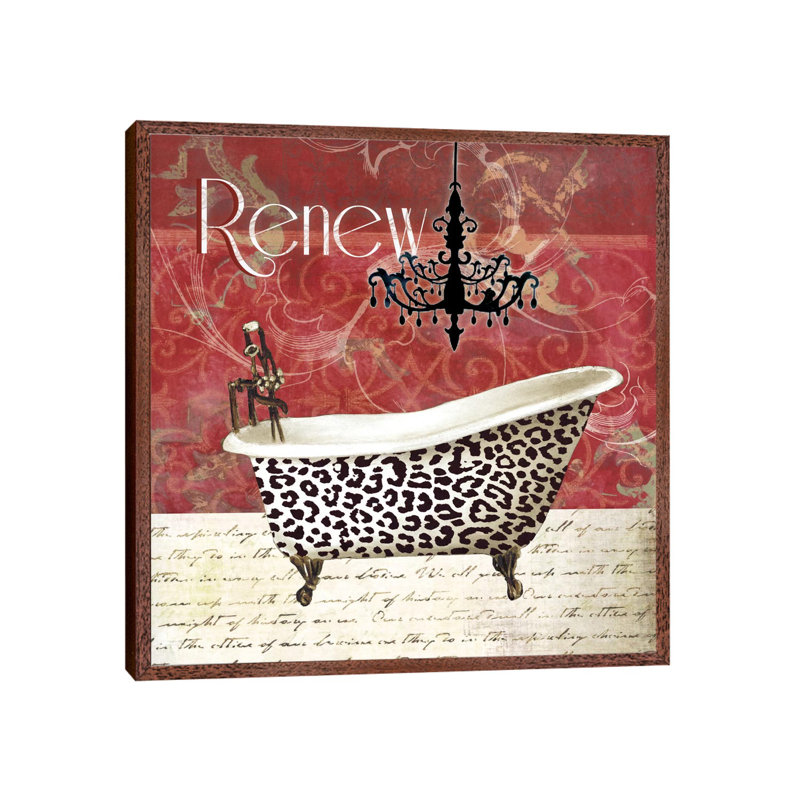 Cheetah Bath by Carol Robinson - Floater Frame Painting on Canvas, Brown, 45.72 cm H x 45.72 cm W