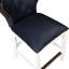 Similicuir bleu foncé, bois blanc, tabouret de comptoir, bois massif, dossier capitonné, assise à ressorts à arc, base