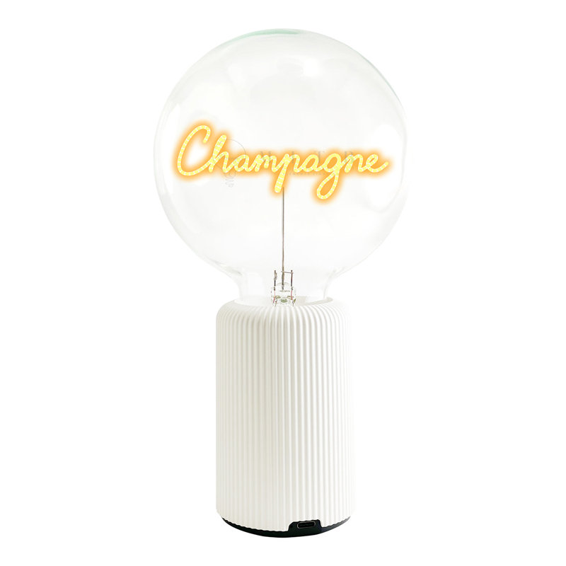 Ampoule CHAMPAGNE Lampe de table ambre avec base PORTABLE Pop Nomad, Blanc, H 19 po x l 4,92 po x P 13 po