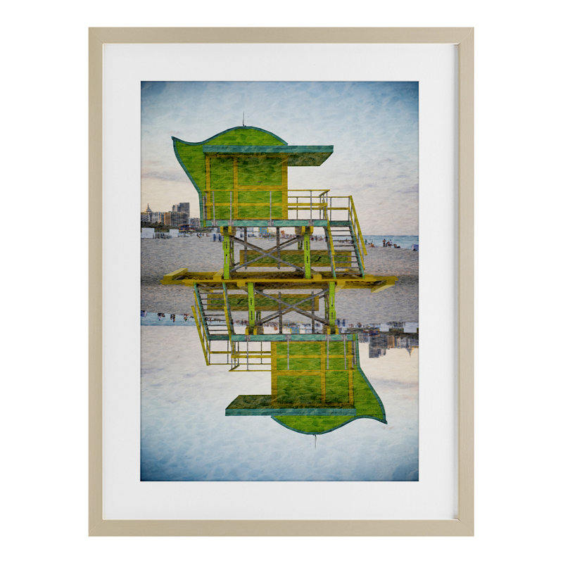 Impression encadrée sous verre Miami Beach Hut Reflection, design par Robin Vandenabeele, H 20 po x l 14 po