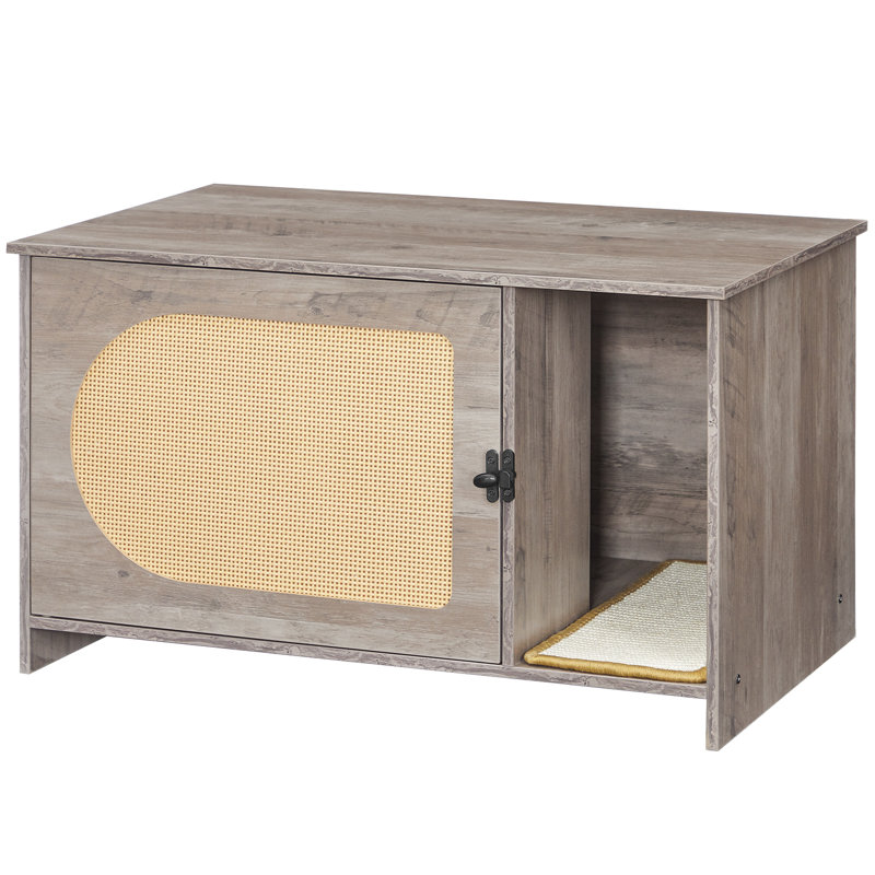 Enceinte de litière pour chat 31,4 "avec porte en rotin, Gris