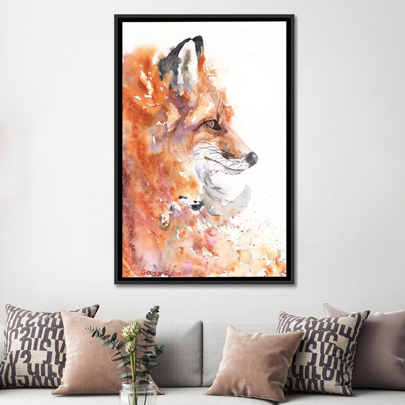 « fire fox », impression sur toile, H 26 po x l 18 po x P 1,5 po, Toile avec cadre noir, Pas de tapis