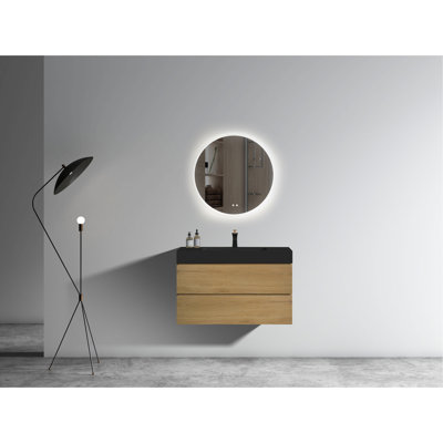 Meuble-lavabo en chêne naturel - 36 po, look moderne, rangement généreux, fonction silencieuse, tiroirs spacieux
