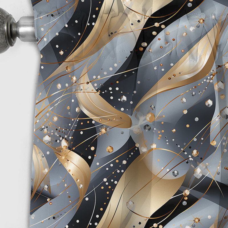 Grey And Gold Diamond Glam Sequins - Fashion Blackout Abstract Curtain - 1 Panel, 52" W x 84" L