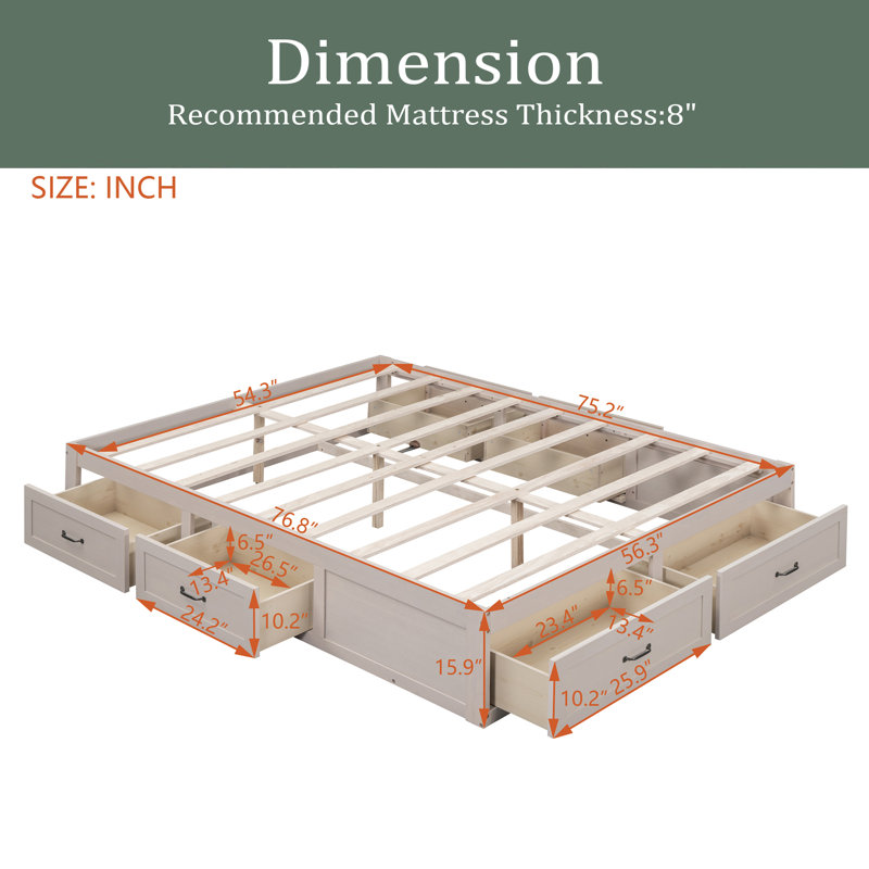 Raffaelo Platform Storage Bed, Antique White, Full / Double