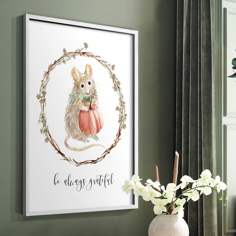 Harvest Home Mouse Framed Print - Solid Wood, White, 28" H x 22" W