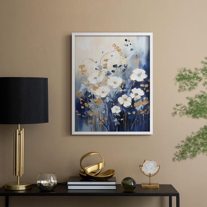 Série FLORAL CCLXV - reproduction encadrée de qualité supérieure - prête à être accrochée - aucun clou requis, Blanc / Blanc