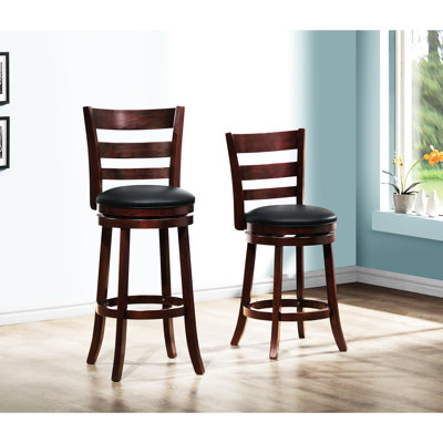 360-Degree Rotating Dark Cherry Bar Chair, Solid Wood, Comfortable Footrest, 250Lbs Weight Capacity Option Wood Swivel Upholstery, Element