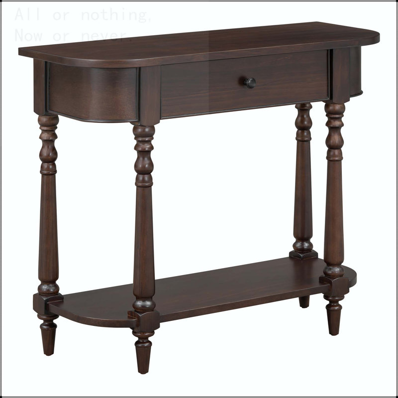 Console étroite avec coins arrondis, tiroir et tablette ouverte, Espresso