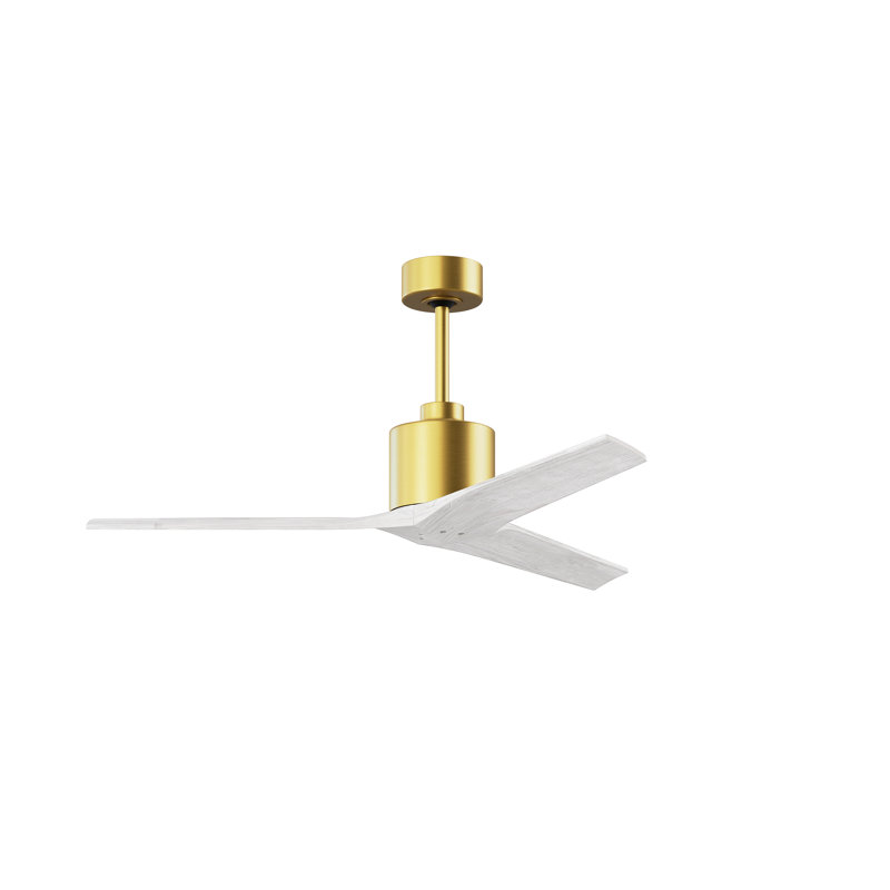Ventilateur de plafond standard à 3 pales Ertugrul, Laiton brossé, 52", Blanc mat