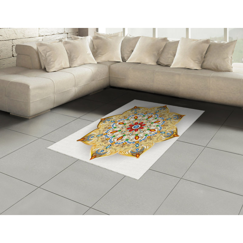 Tapis décoratif en fibres à haute densité Mandala, Rectangle— 4 pi x 5 pi 8 po