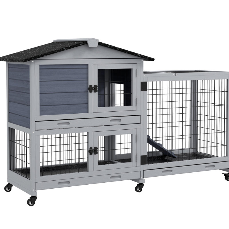Cage à 2 étages avec plateau coulissant, 59,8 po x 20,9 po x 39,2 po, gris, sécuritaire pour les animaux de compagnie, grand plateau extérieur adapté et durabilité