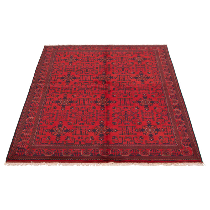 Tapis rouge foncé en laine noué à la main de conception unique 5 pi 10 po x 7 pi 8 po Octayvia