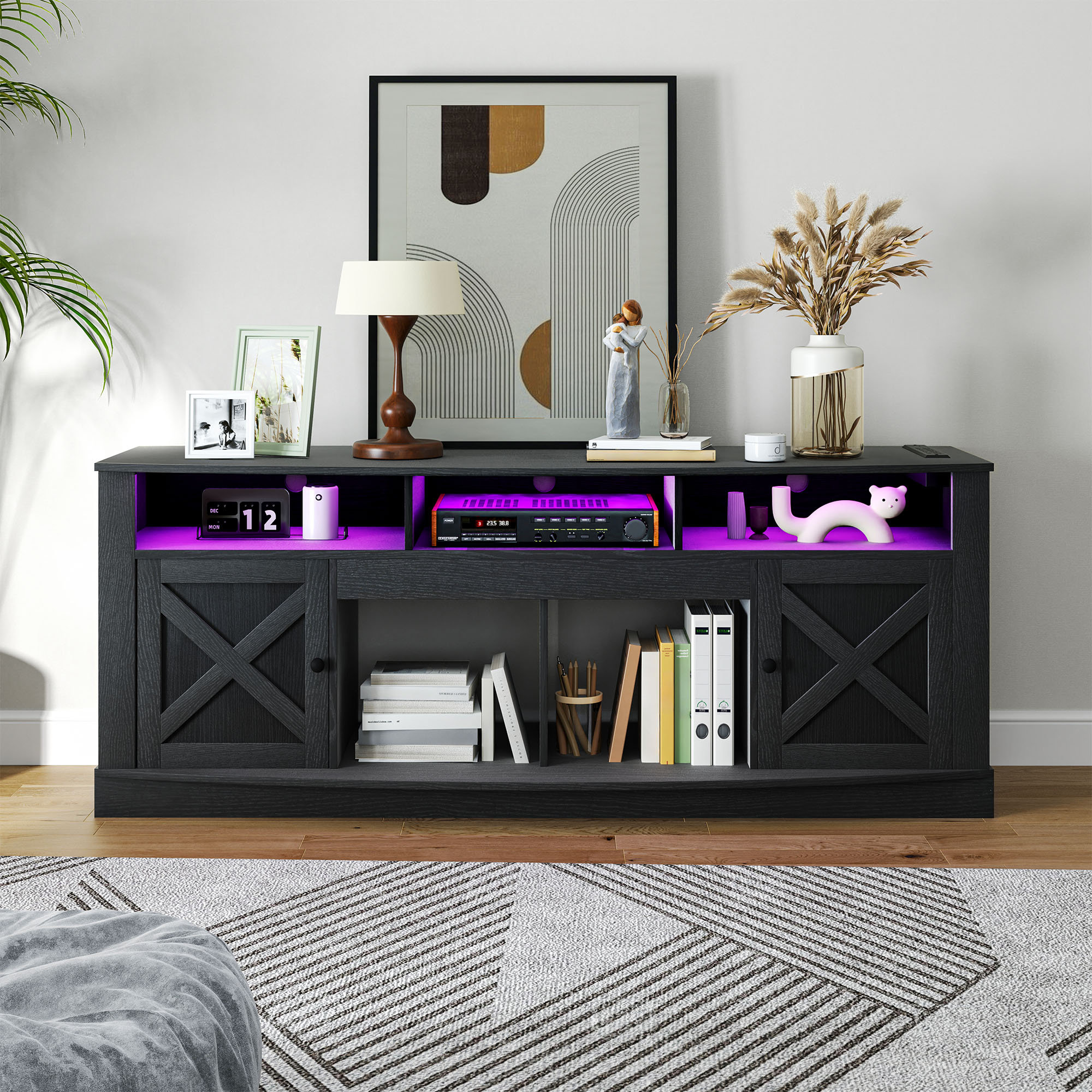 Gracie Oaks 70" Farmhouse TV Stand, Modern Media TV Console Table With Timeless Barn Doors & Storage Cabinets & Reviews | Wayfair