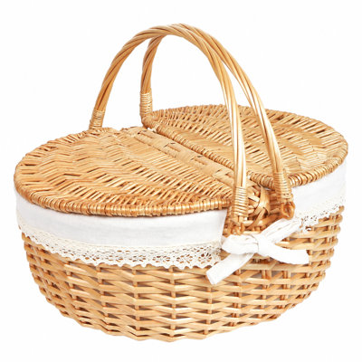 Wicker Picnic Basket For 2 With Lid