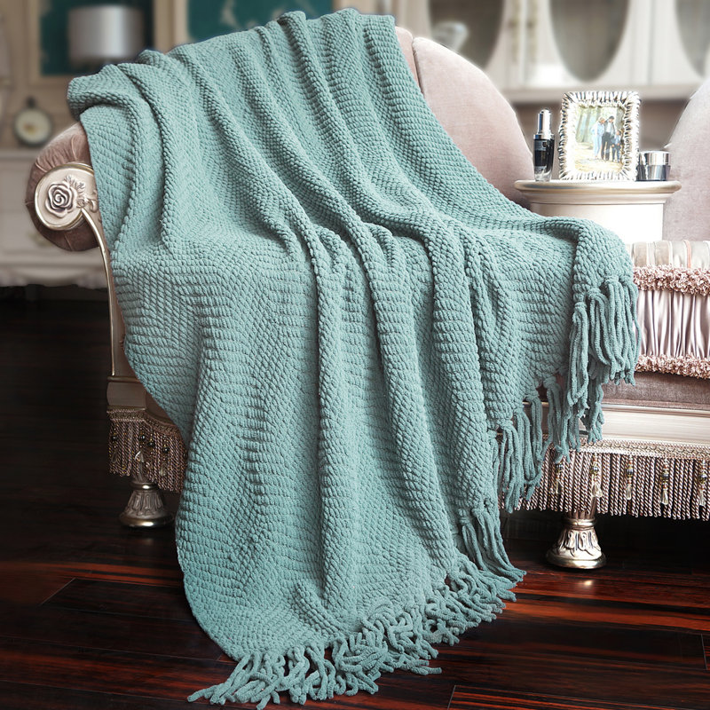 Jeté en tricot de tweed, Bleu argenté, 60 po x 80 po