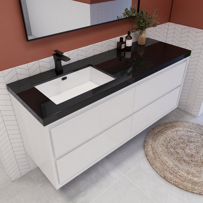 Meuble-lavabo simple l 59,05 po x P 20 po x H 25 po Vickye, Blanc lustré