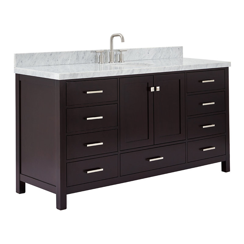Meuble-lavabo simple 67 po avec dessus Cambridge, Espresso, Nickel brossé