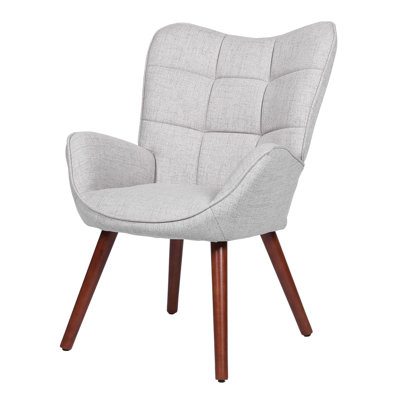 Fauteuil d'appoint rembourré confortable - Chaise longue de salle à manger moderne Mid-Century - Dossier haut de soutien, pieds en bois massif