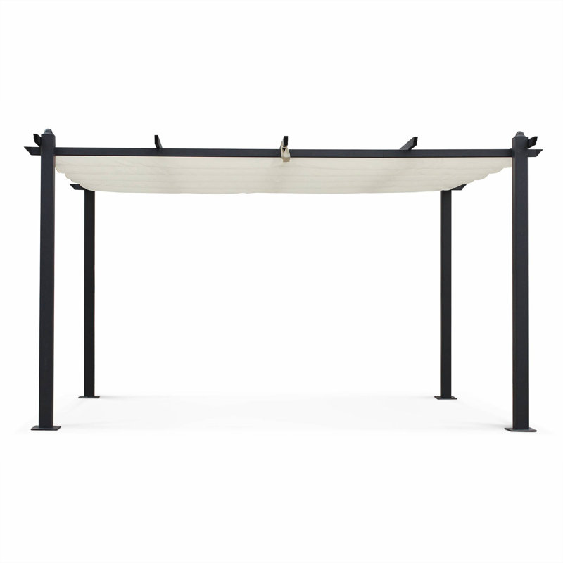 Condate: Aluminium Pergola 3x3m with Sliding Retractable Canopy, Off-White, 227cm H x 305cm W x 298.5cm D