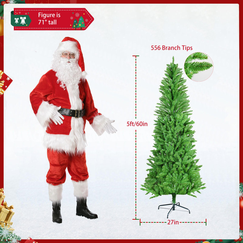 Arbre de Noël à crayons de 5 pieds (60 pouces), 556 branches, cadre en métal pliable et support en plastique solide, arbre de Noël élancé, convient aux petits espaces / décorations d'Halloween et de Noël.