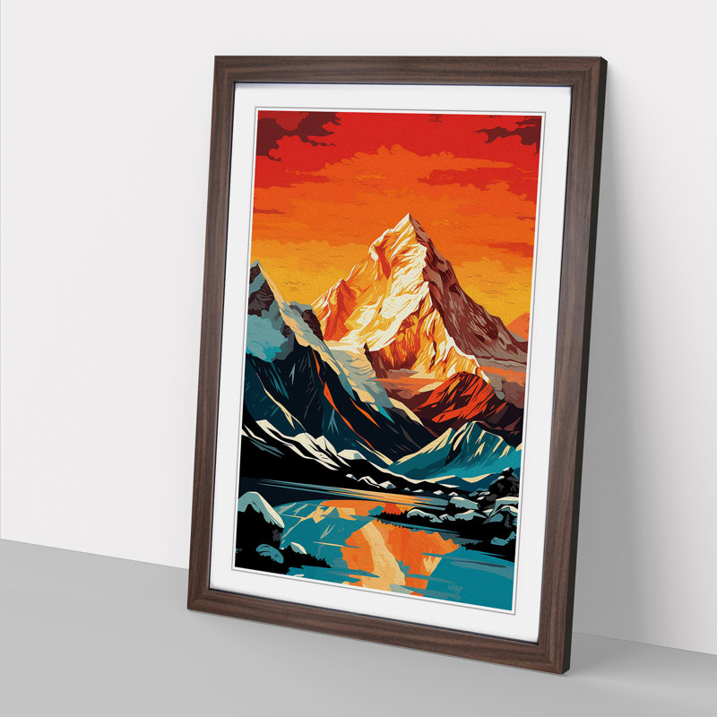 Mount Everest Pop - Single Picture Frame Print on Wood, Walnut Framed, 34cm H x 25cm W x 2cm D