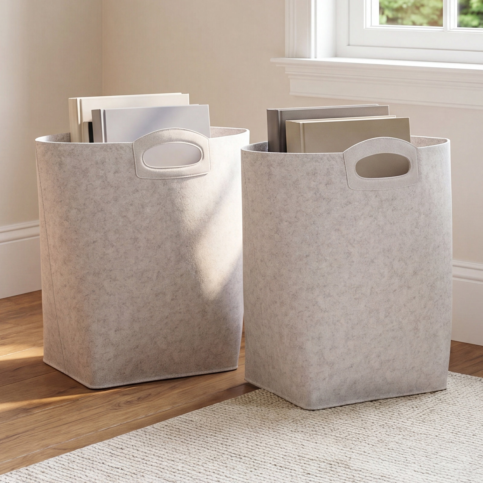 Felt Wool Storage Bin, Beige