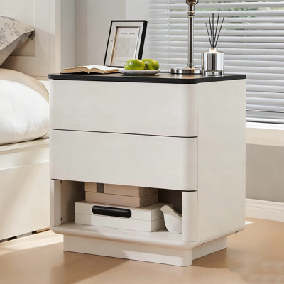 Modern 2 Drawer Nightstand With Charging Station,  Push-To-Open Handleless Design