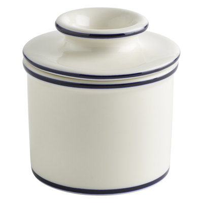 Butter Bell - The Original Butter Bell Crock, Le Bistro, White with Blue Banding